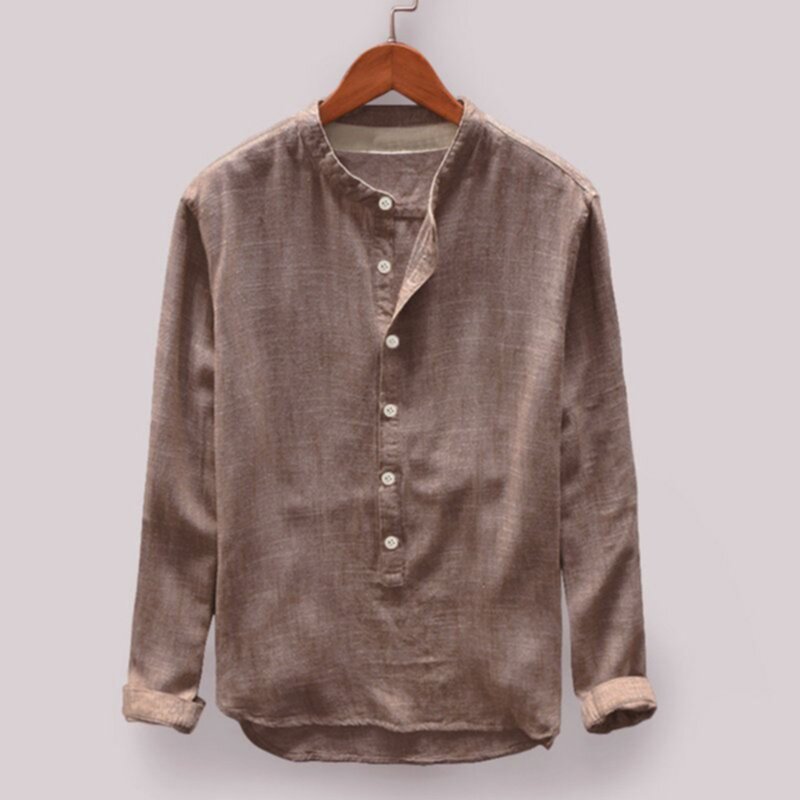 Loose Stand-up Collar Soft Polyester Casual Men Shirt